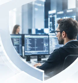 Spécialiste informatique devant ses écrans